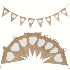 2pcs Heart Shape Burlap Banner Flags Pennant Banner For Garden Party