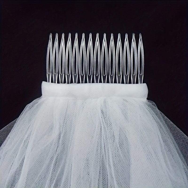 2 Tier Wedding Veil with Ribbon Edge and Comb - Bridal Anniversary Bachelorette
