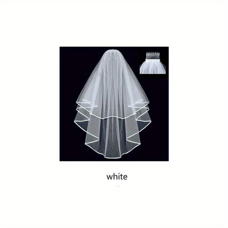 2 Tier Wedding Veil with Ribbon Edge and Comb - Bridal Anniversary Bachelorette