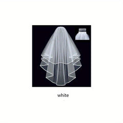 2 Tier Wedding Veil with Ribbon Edge and Comb - Bridal Anniversary Bachelorette