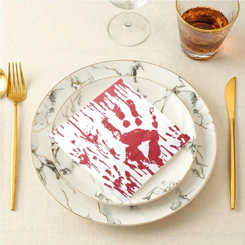 20pcs Halloween Bloody Paper Napkin Scary Blood Handprints