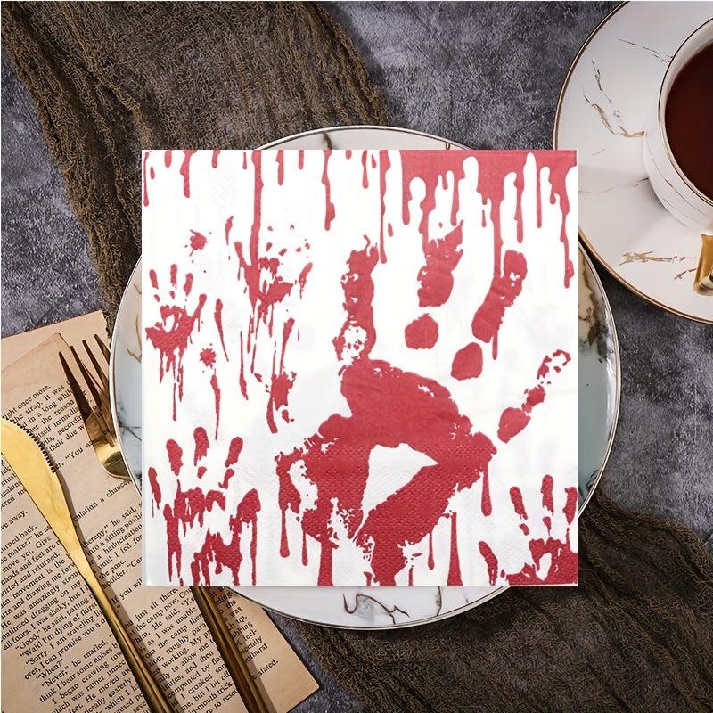 20pcs Halloween Bloody Paper Napkin Scary Blood Handprints