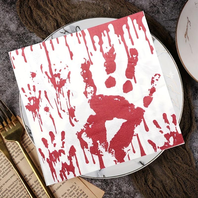 20pcs Halloween Bloody Paper Napkin Scary Blood Handprints