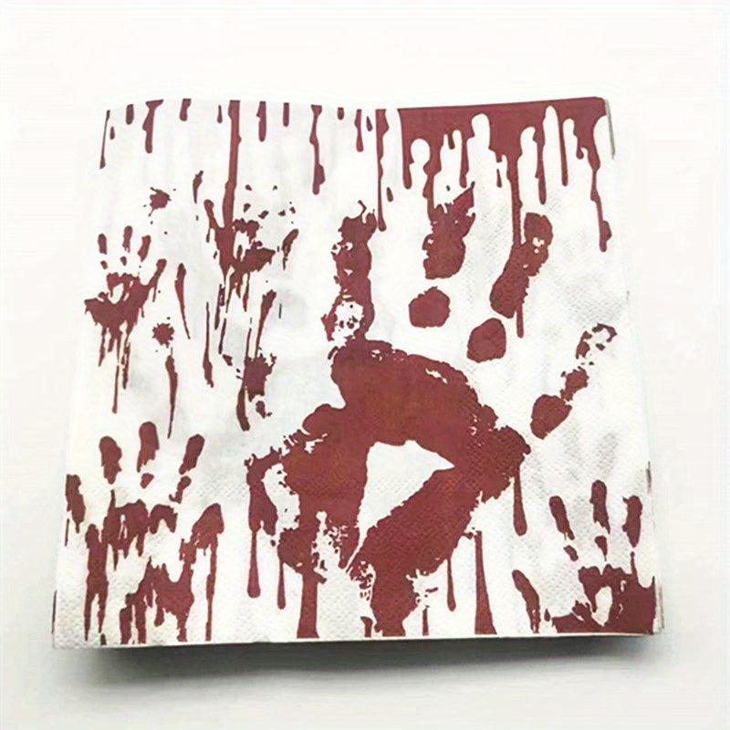 20pcs Halloween Bloody Paper Napkin Scary Blood Handprints
