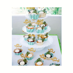 48pcs Edible Tropical Turtle Leaves Cupcake Toppers Palm Leaf Cake Decorations