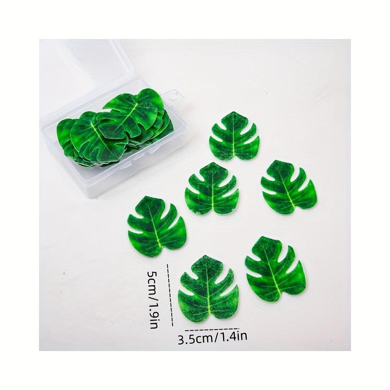 48pcs Edible Tropical Turtle Leaves Cupcake Toppers Palm Leaf Cake Decorations