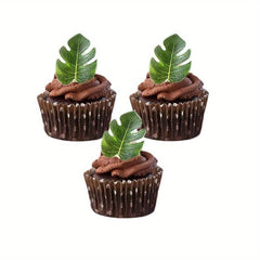 48pcs Edible Tropical Turtle Leaves Cupcake Toppers Palm Leaf Cake Decorations