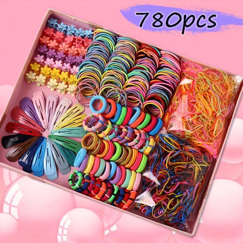 780pcs Girls Hair Accessories Elastic Hair Ties Ponytail Holders Rubber Bands