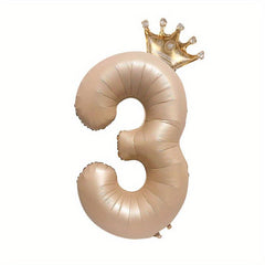 Beige Caramel Heart Crown Birthday Number Foil Balloon Bundle