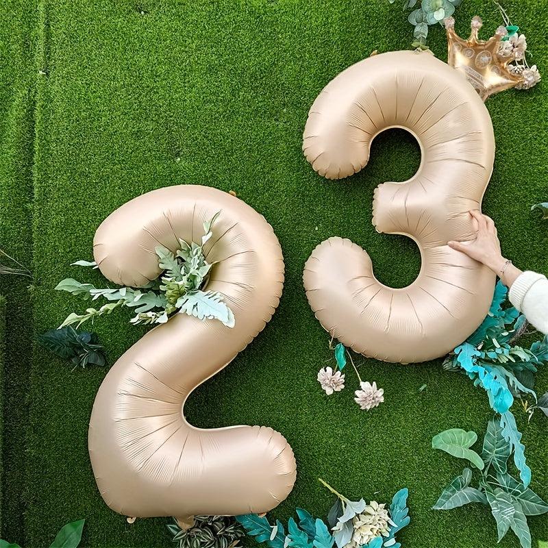 Beige Caramel Heart Crown Birthday Number Foil Balloon Bundle