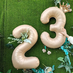 Beige Caramel Heart Crown Birthday Number Foil Balloon Bundle