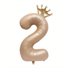 Beige Caramel Heart Crown Birthday Number Foil Balloon Bundle