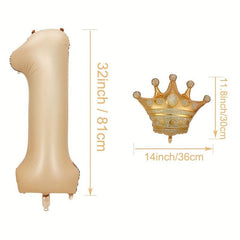Beige Caramel Heart Crown Birthday Number Foil Balloon Bundle