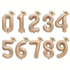 Beige Caramel Heart Crown Birthday Number Foil Balloon Bundle
