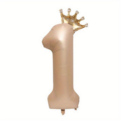 Beige Caramel Heart Crown Birthday Number Foil Balloon Bundle
