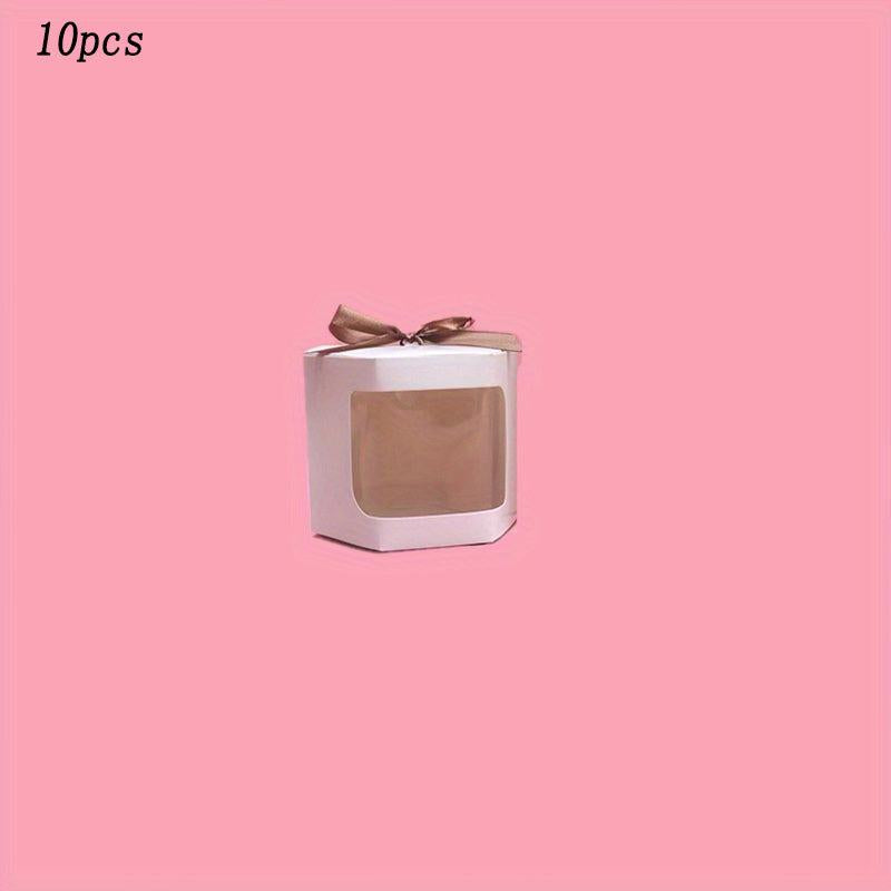 10pcs Transparent Ribbon Folding Paper Box Wedding Candy Packaging Box