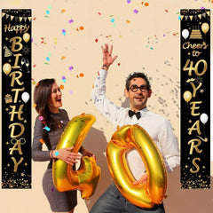 2pcs Cheers to 40 Years 40th Birthday Party Decorations Porch Sign