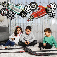 10pcs Racing Car Balloons + Checkered Foil Balloons Party Decorations