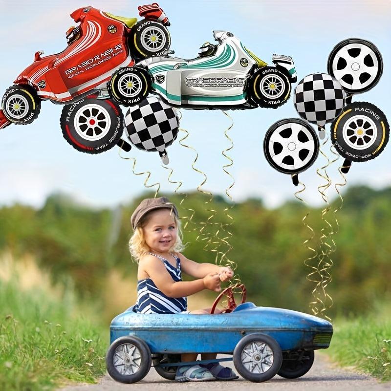 10pcs Racing Car Balloons + Checkered Foil Balloons Party Decorations
