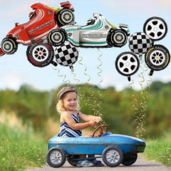 10pcs Racing Car Balloons + Checkered Foil Balloons Party Decorations