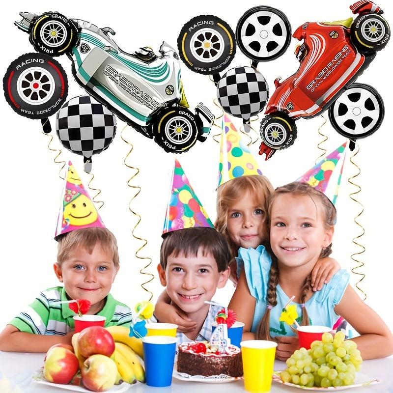 10pcs Racing Car Balloons + Checkered Foil Balloons Party Decorations