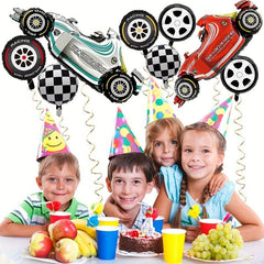 10pcs Racing Car Balloons + Checkered Foil Balloons Party Decorations