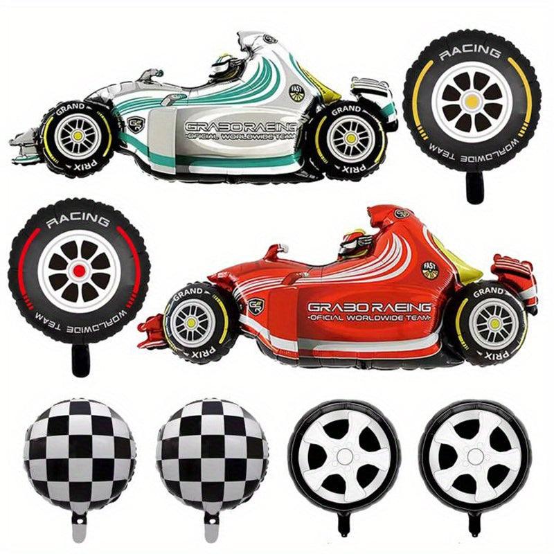 10pcs Racing Car Balloons + Checkered Foil Balloons Party Decorations