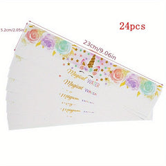 24pcs Unicorn Happy Birthday Bottle Stickers for Baby Shower Unicorn Party Decor