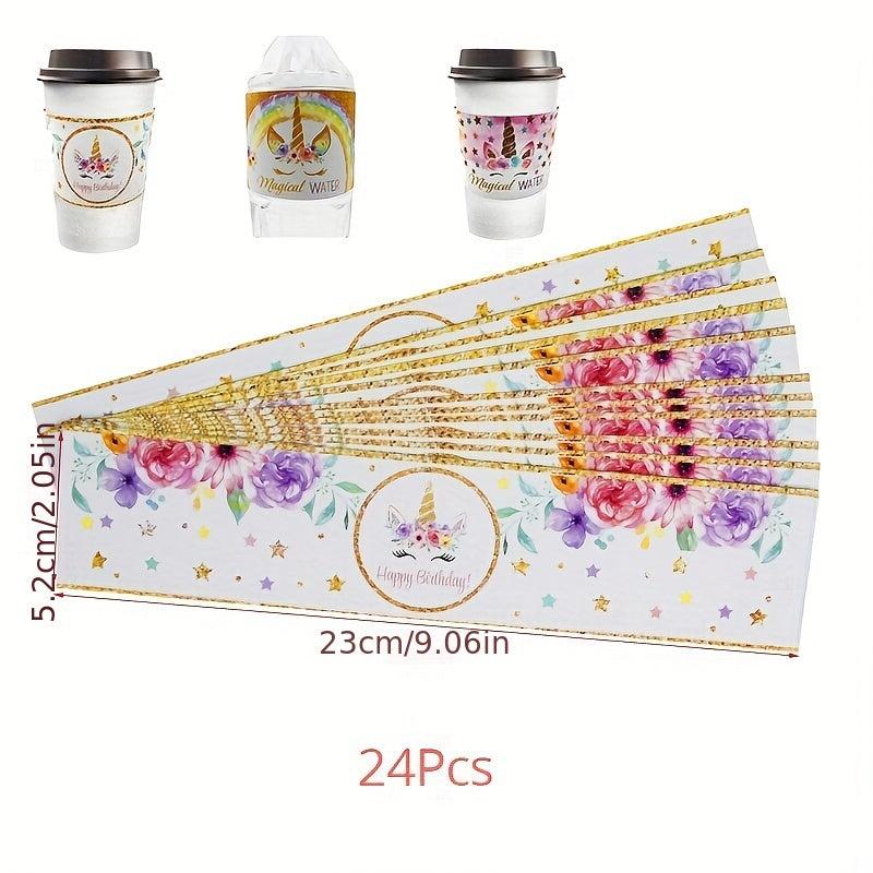 24pcs Unicorn Happy Birthday Bottle Stickers for Baby Shower Unicorn Party Decor