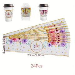 24pcs Unicorn Happy Birthday Bottle Stickers for Baby Shower Unicorn Party Decor