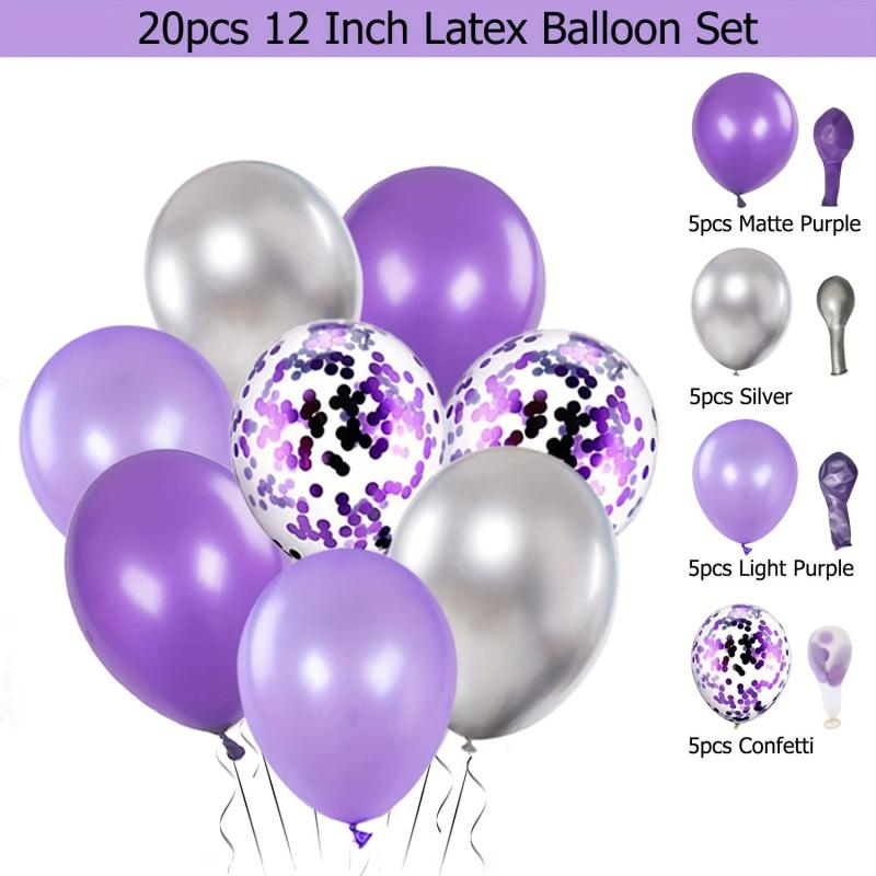 Purple & Silver Lavender Party Kit - Banner, Flower, Aluminum