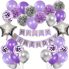Purple & Silver Lavender Party Kit - Banner, Flower, Aluminum