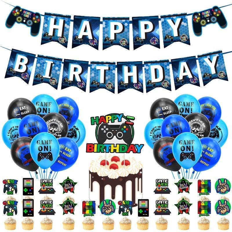 49pcs Gamepad Birthday Party Balloon Set Cake Card Decoration Supplies