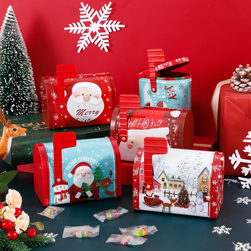 1pc Christmas Metal Rectangular Tins Mini Portable Box Containers