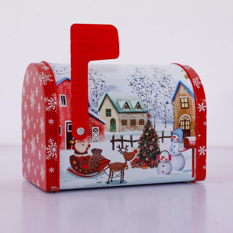1pc Christmas Metal Rectangular Tins Mini Portable Box Containers
