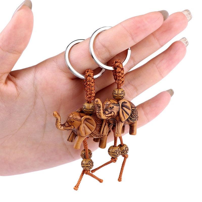 2pcs Elephant and Horse Wooden Keychain Gift Set