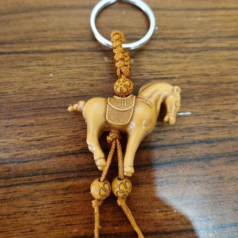 2pcs Elephant and Horse Wooden Keychain Gift Set