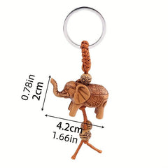 2pcs Elephant and Horse Wooden Keychain Gift Set