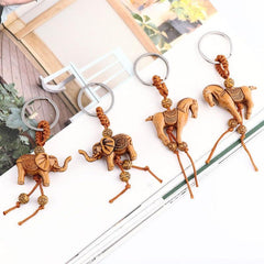 2pcs Elephant and Horse Wooden Keychain Gift Set