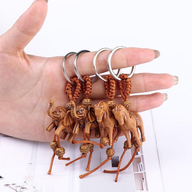 2pcs Elephant and Horse Wooden Keychain Gift Set