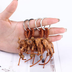 2pcs Elephant and Horse Wooden Keychain Gift Set