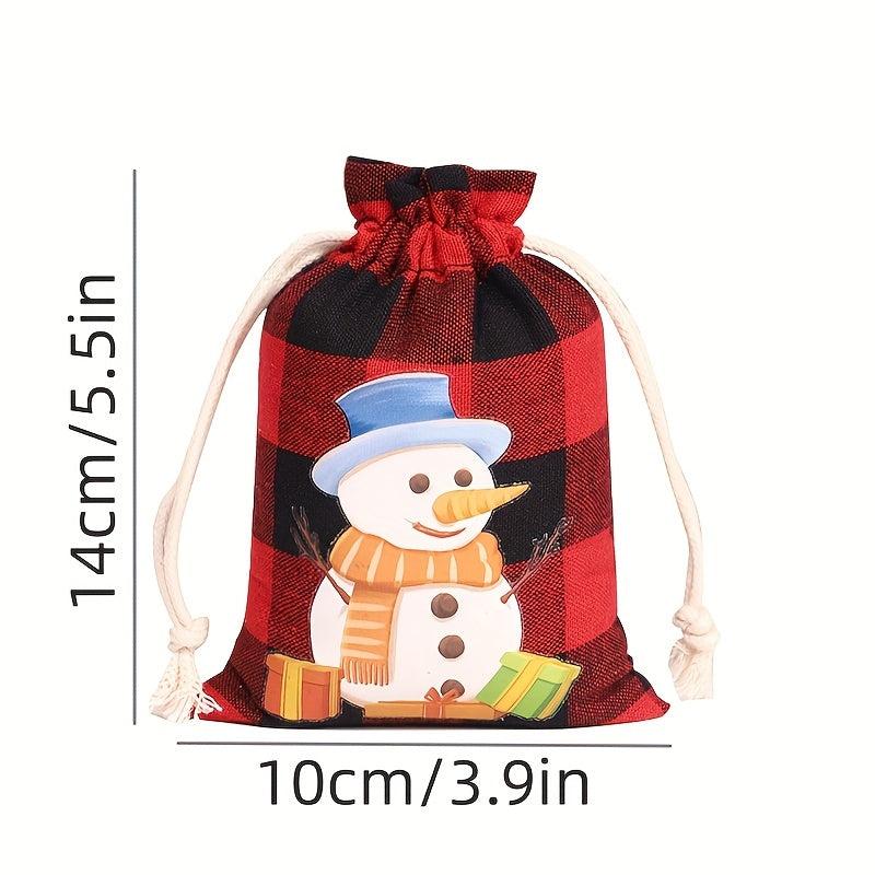 6pcs Christmas Plaid Gift Bags Mini Drawstring Christmas Gift Bags