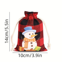 6pcs Christmas Plaid Gift Bags Mini Drawstring Christmas Gift Bags
