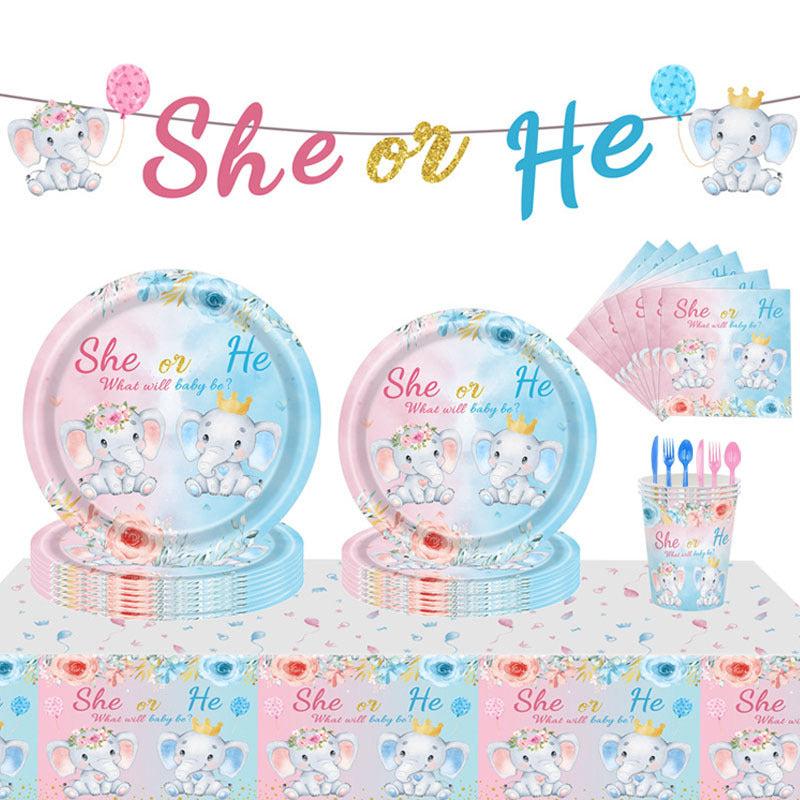 Gender Reveal Baby Baptism Elephant Theme Birthday Yard Party Supplies