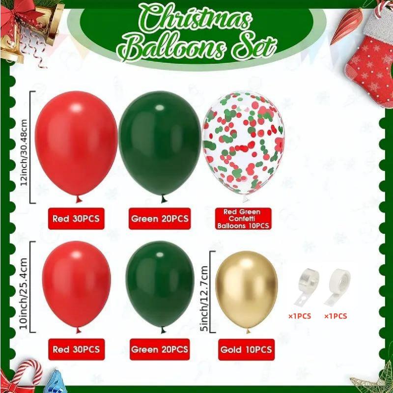 Christmas Party Balloon Set - Dark Green Red Golden Mix