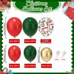 Christmas Party Balloon Set - Dark Green Red Golden Mix