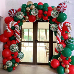 Christmas Party Balloon Set - Dark Green Red Golden Mix