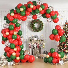 Christmas Party Balloon Set - Dark Green Red Golden Mix