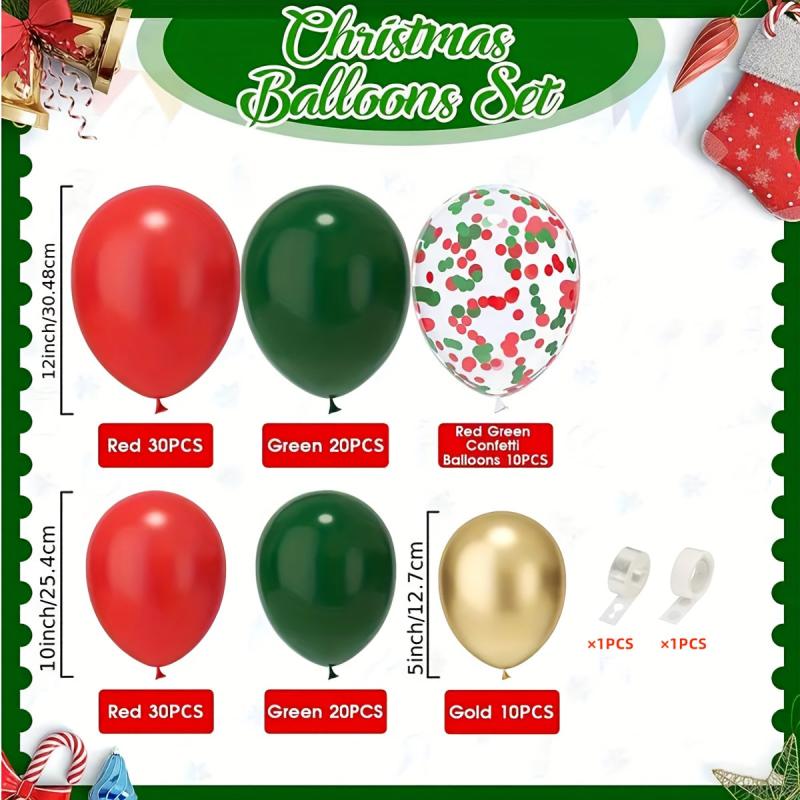 Christmas Party Balloon Set - Dark Green Red Golden Mix