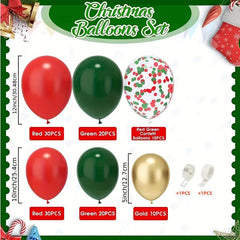 Christmas Party Balloon Set - Dark Green Red Golden Mix